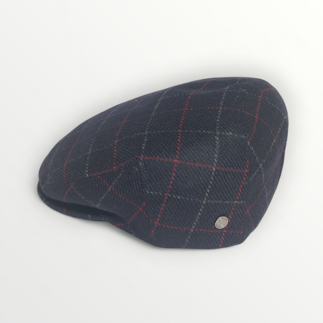 Black pure virgin wool Coppola with subtle gray and red gradient check pattern, perfect for autumn and winter fashion.