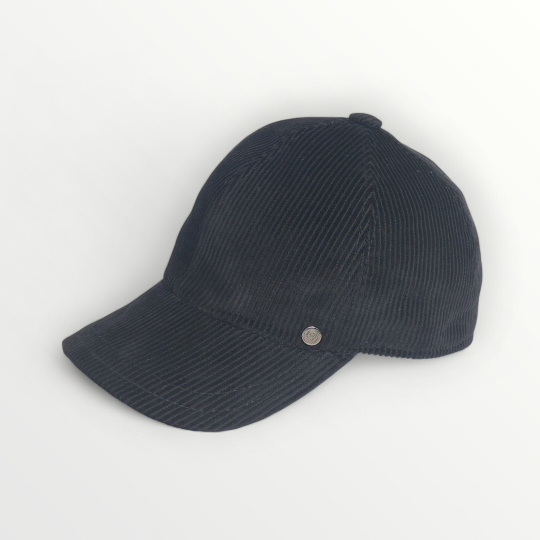 Black ribbed velvet baseball cap by Autunno/Inverno, featuring a classic curved brim and snug fit for casual style.