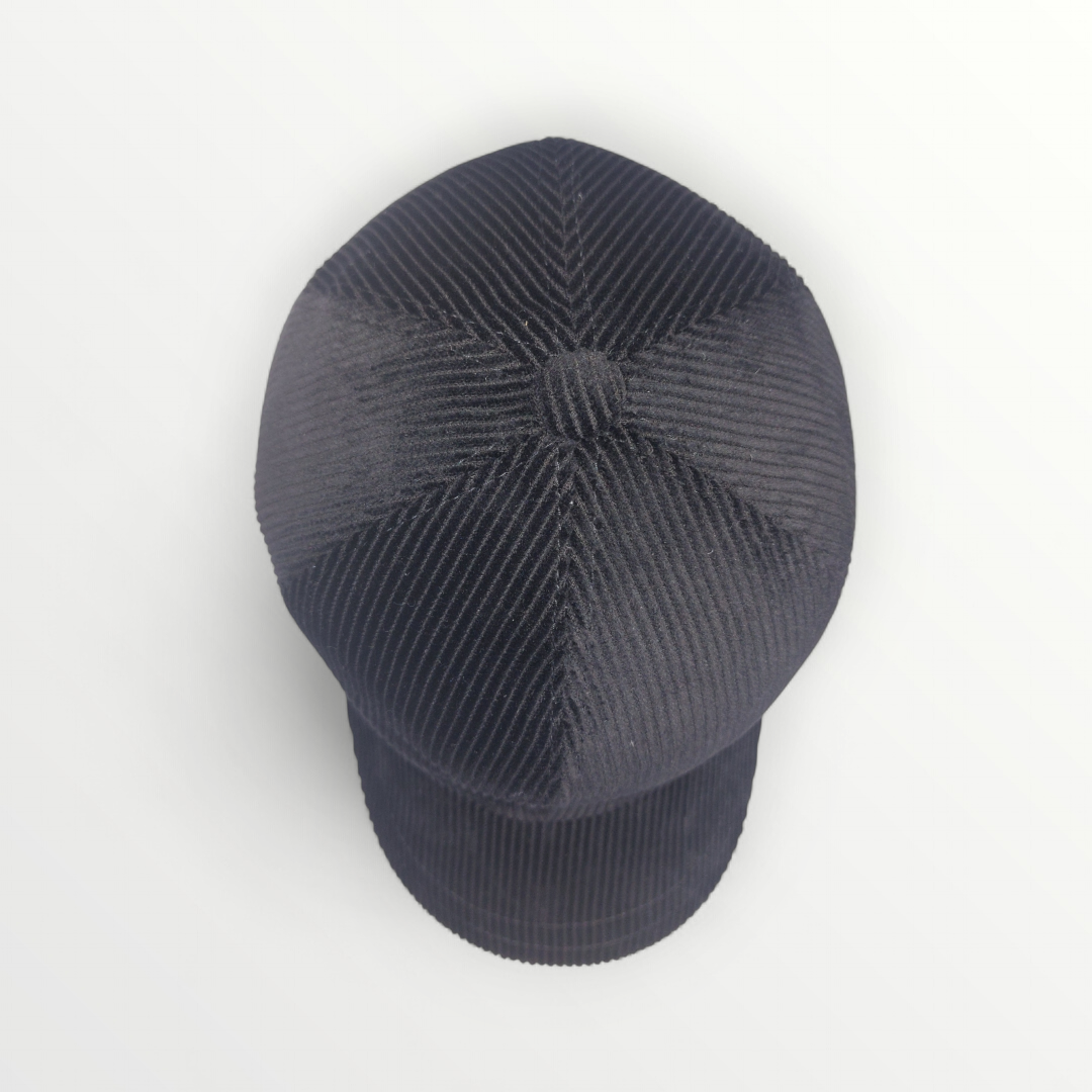 Black ribbed velvet baseball cap by Autunno/Inverno, featuring a classic structured design and curved brim.