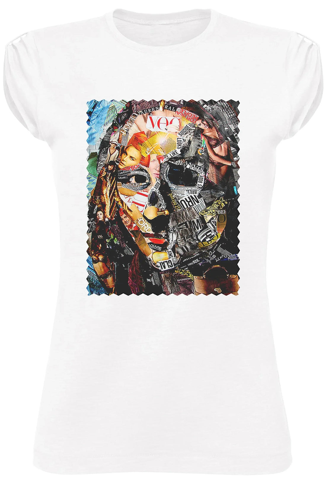 Street Style Donna T-shirt featuring a colorful Mona Lisa portrait printed on eco-friendly organic cotton fabric.