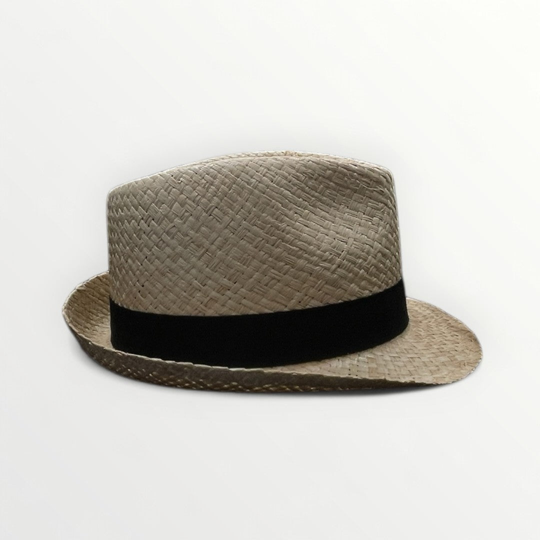 Sbarià raffia trilby hat with grosgrain cotton band, stylish summer accessory with a classic, casual design.