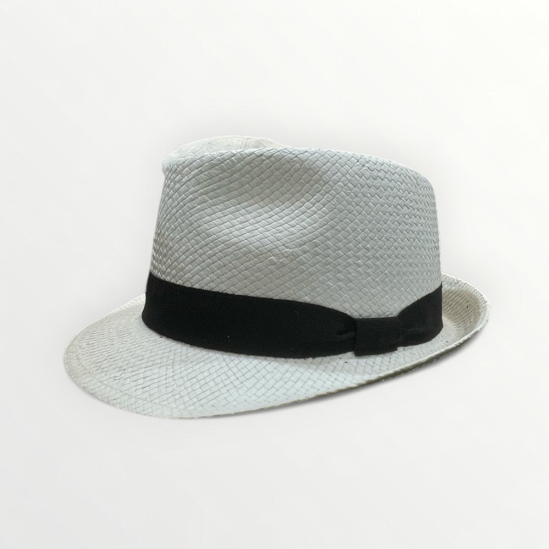 Sbarià straw trilby hat with wide brim, woven paper straw material, stylish and lightweight accessory for sun protection.