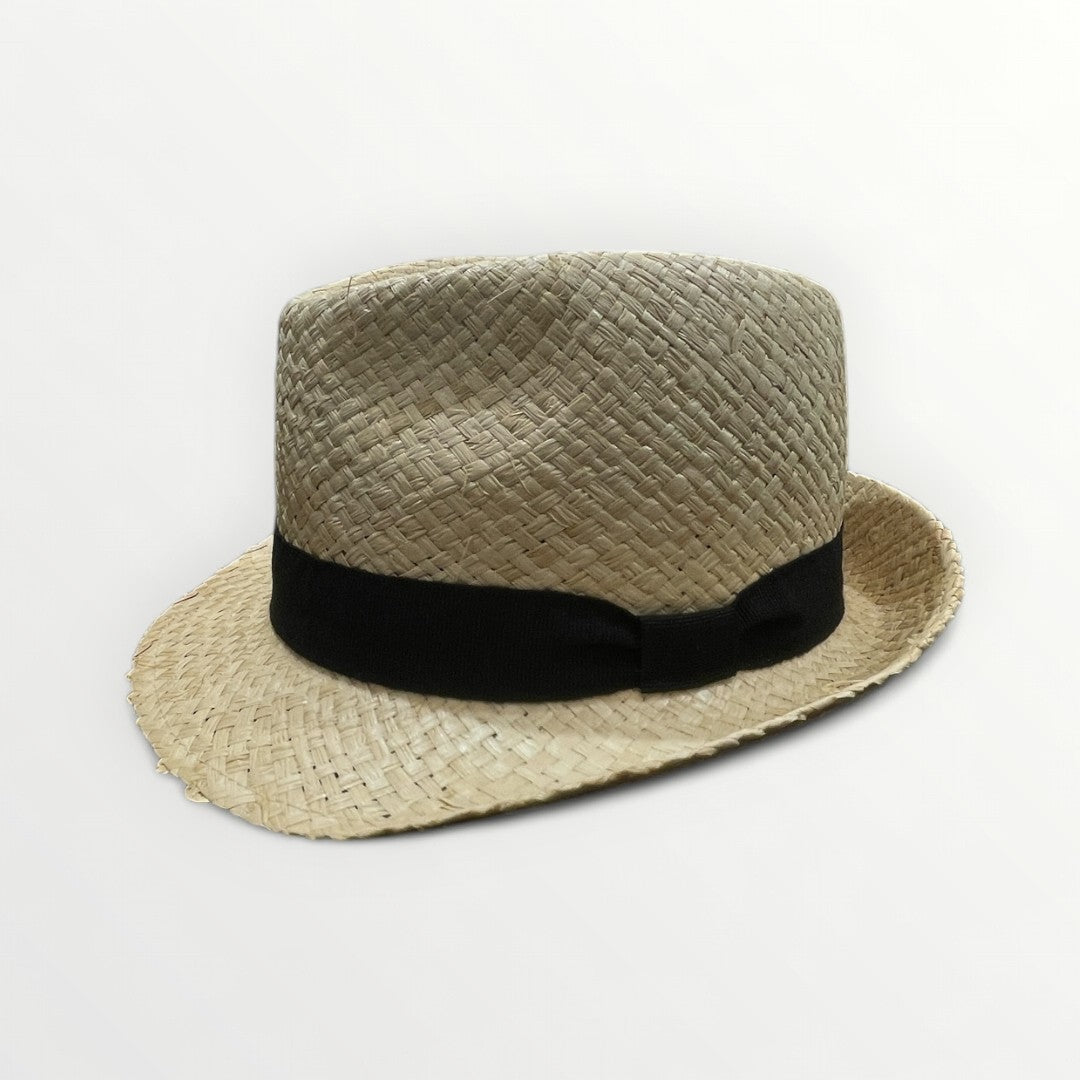 Sbarià raffia trilby hat with grosgrain cotton band, stylish sun hat featuring a classic fedora shape with elegant detailing.