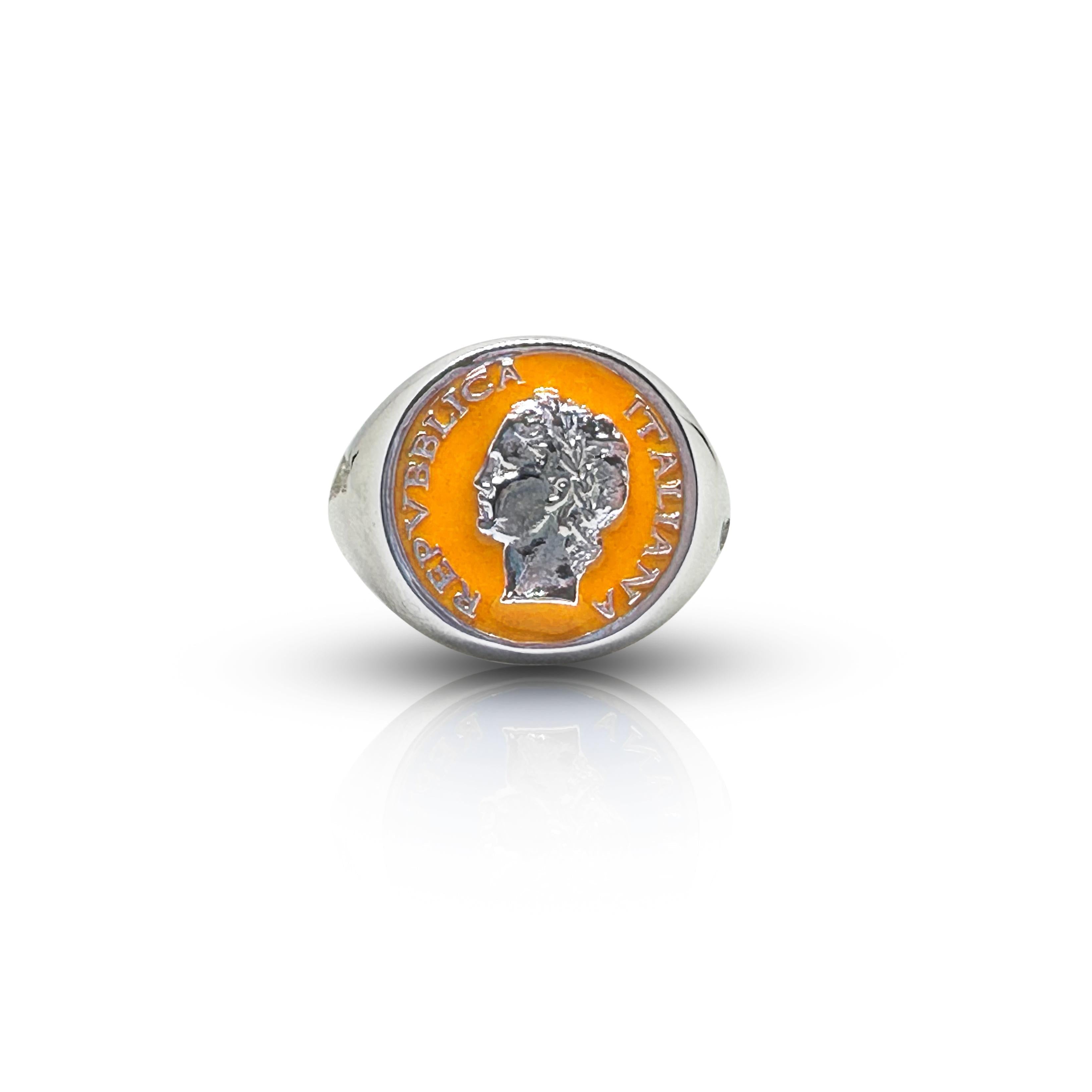 Silver Anello Chevalier ring with colorful enamel accents, vintage 1950s Dolce Vita style from BDG Accessories.