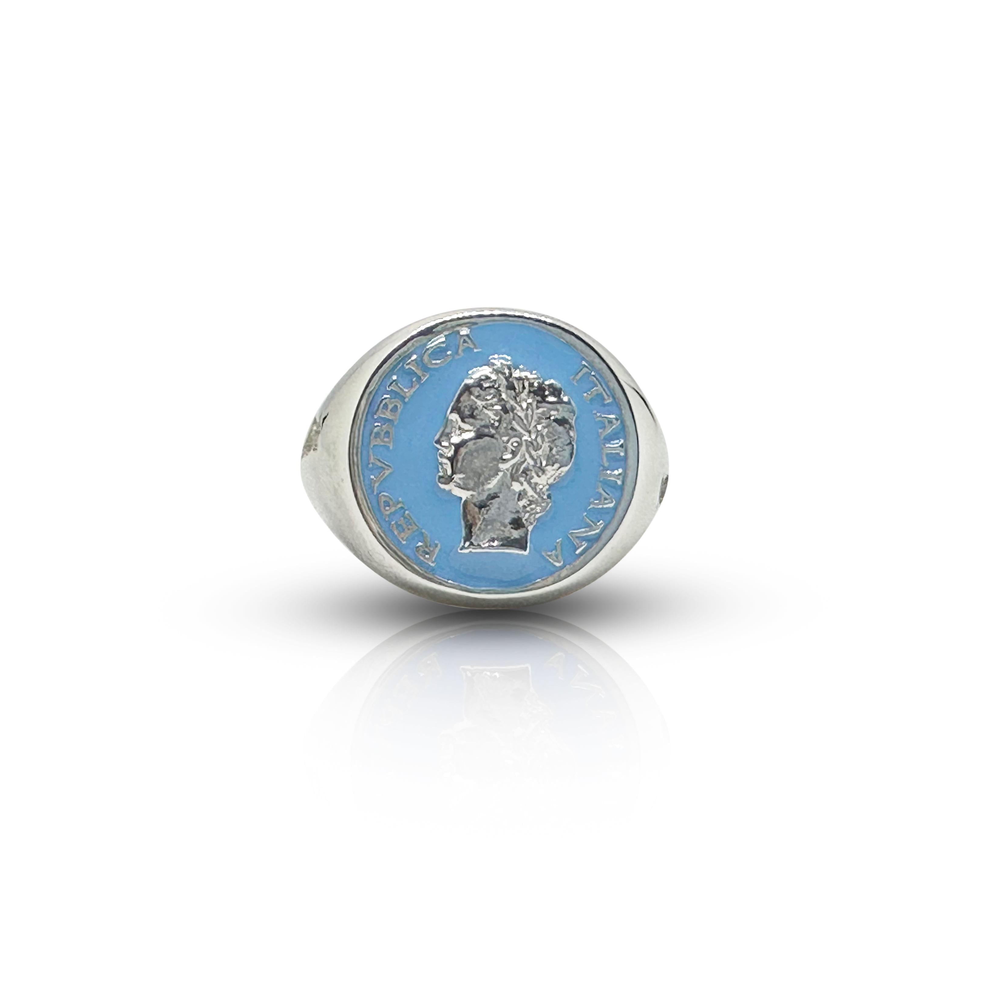 Vintage Anello Chevalier BDG Accessories in silver with colorful enamel, inspired by 1950s Dolce Vita style.
