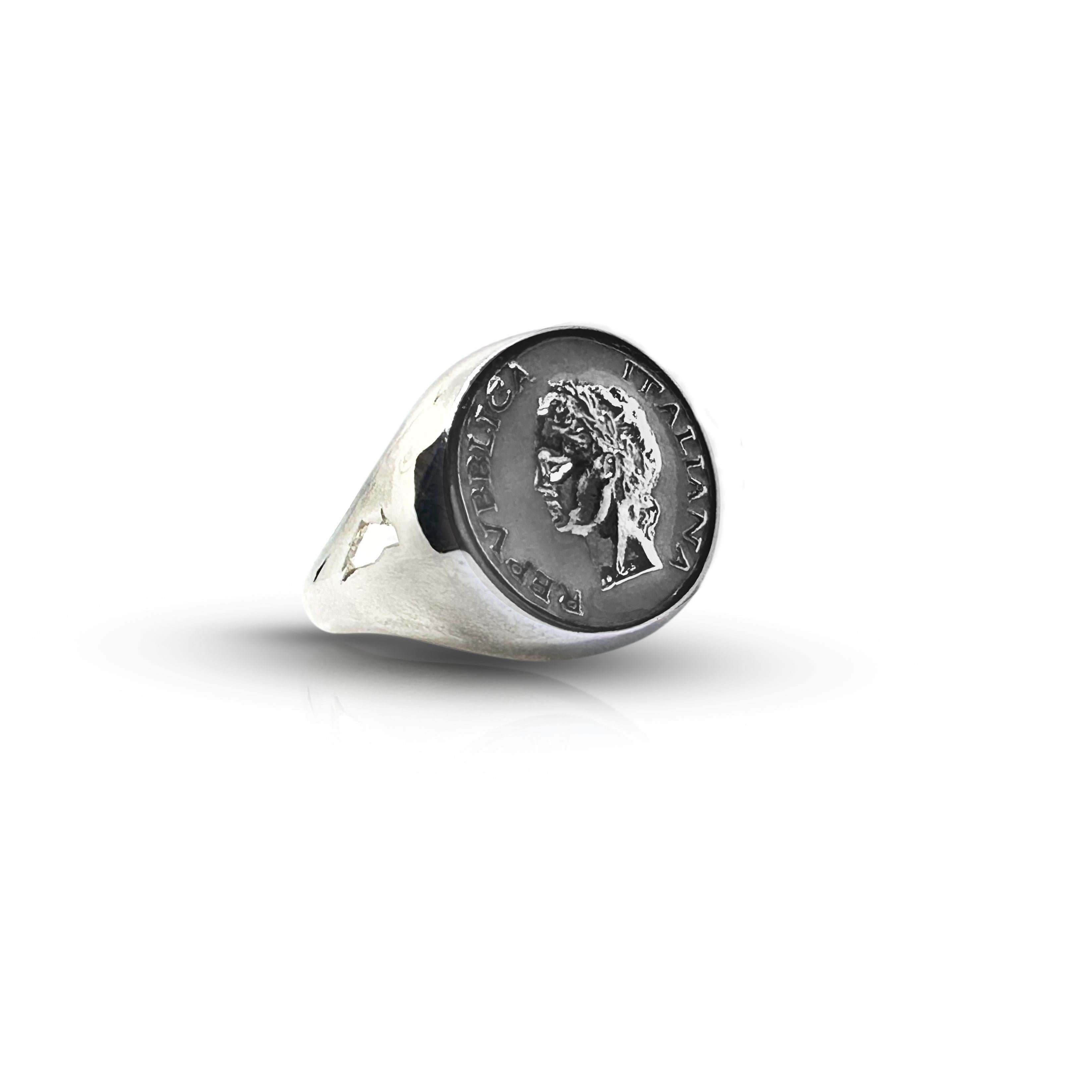 Silver Anello Chevalier ring with colorful enamel detailing, vintage Dolce Vita style inspired by 1950s design, by BDG Accessories