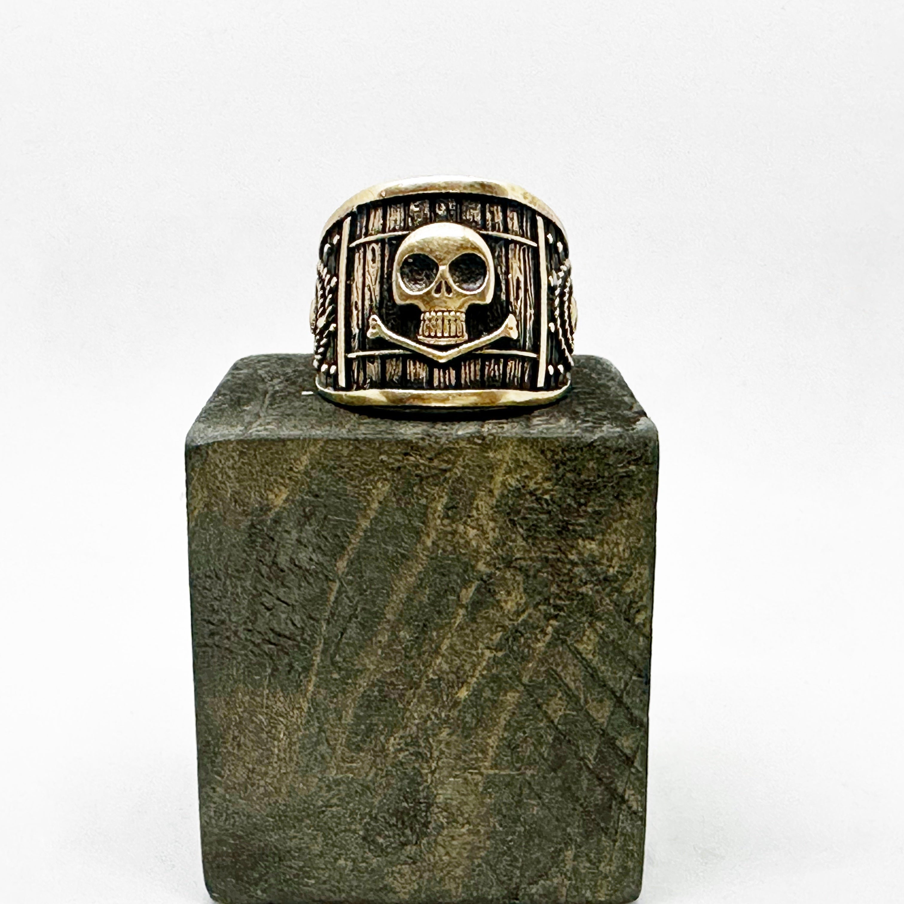 Silver pirate-themed men's ring with black sails design by BDG Accessories, featuring detailed nautical-inspired elements.