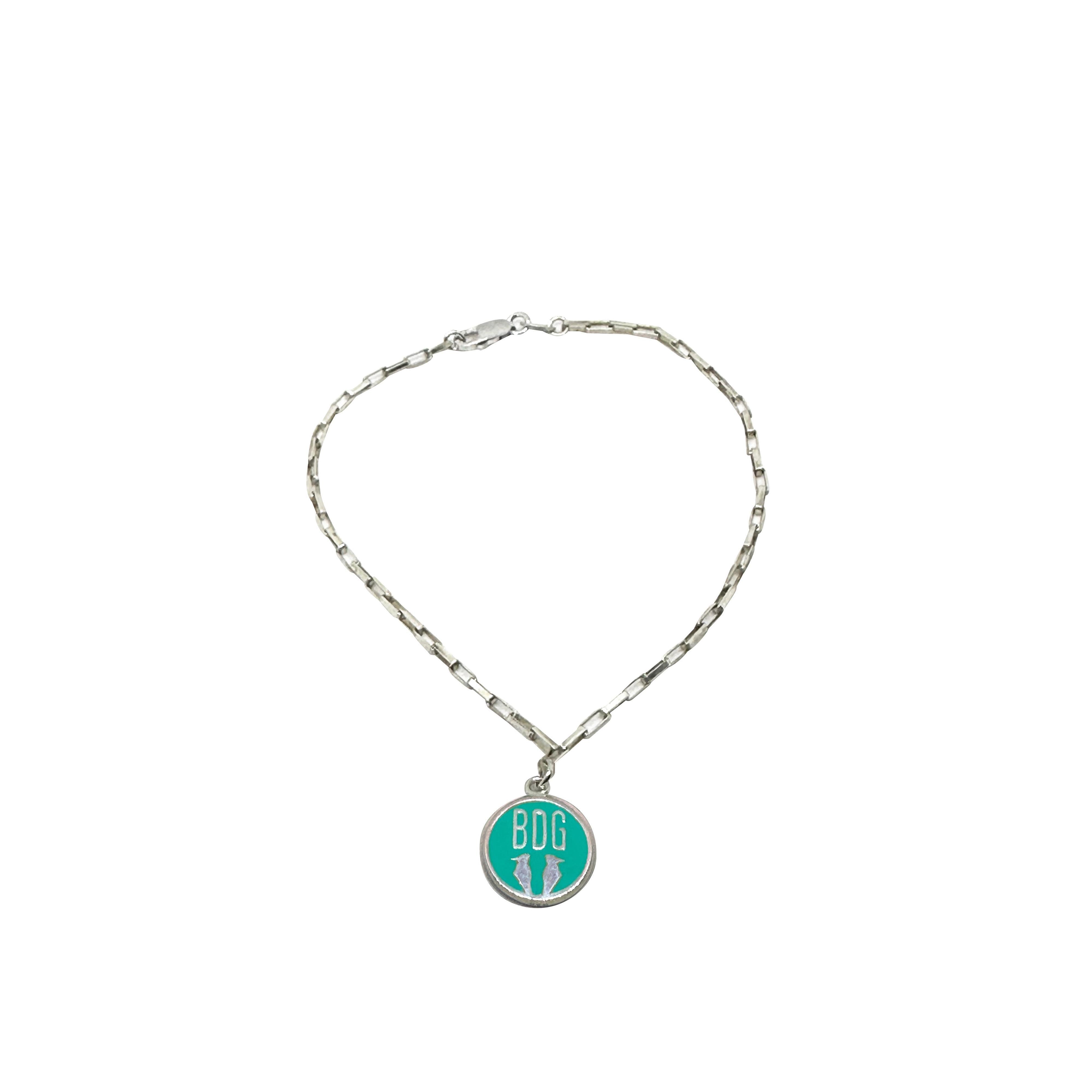 Silver bracelet with colorful enamel details, vintage BDG Accessories Dolce Vita 50s style jewelry.
