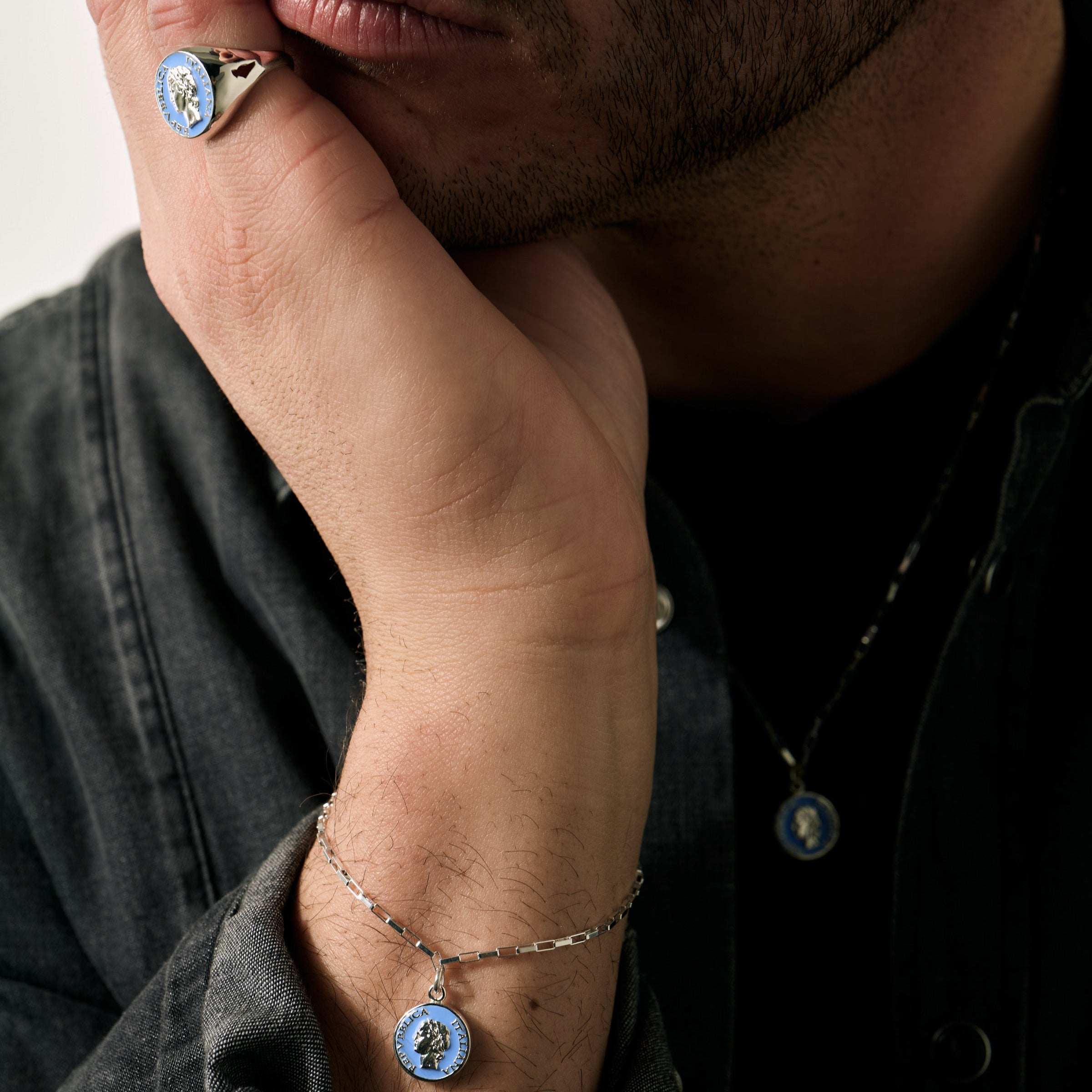Silver bracelet with colorful enamel accents, vintage 1950s-inspired design by BDG Accessories, Dolce Vita style.