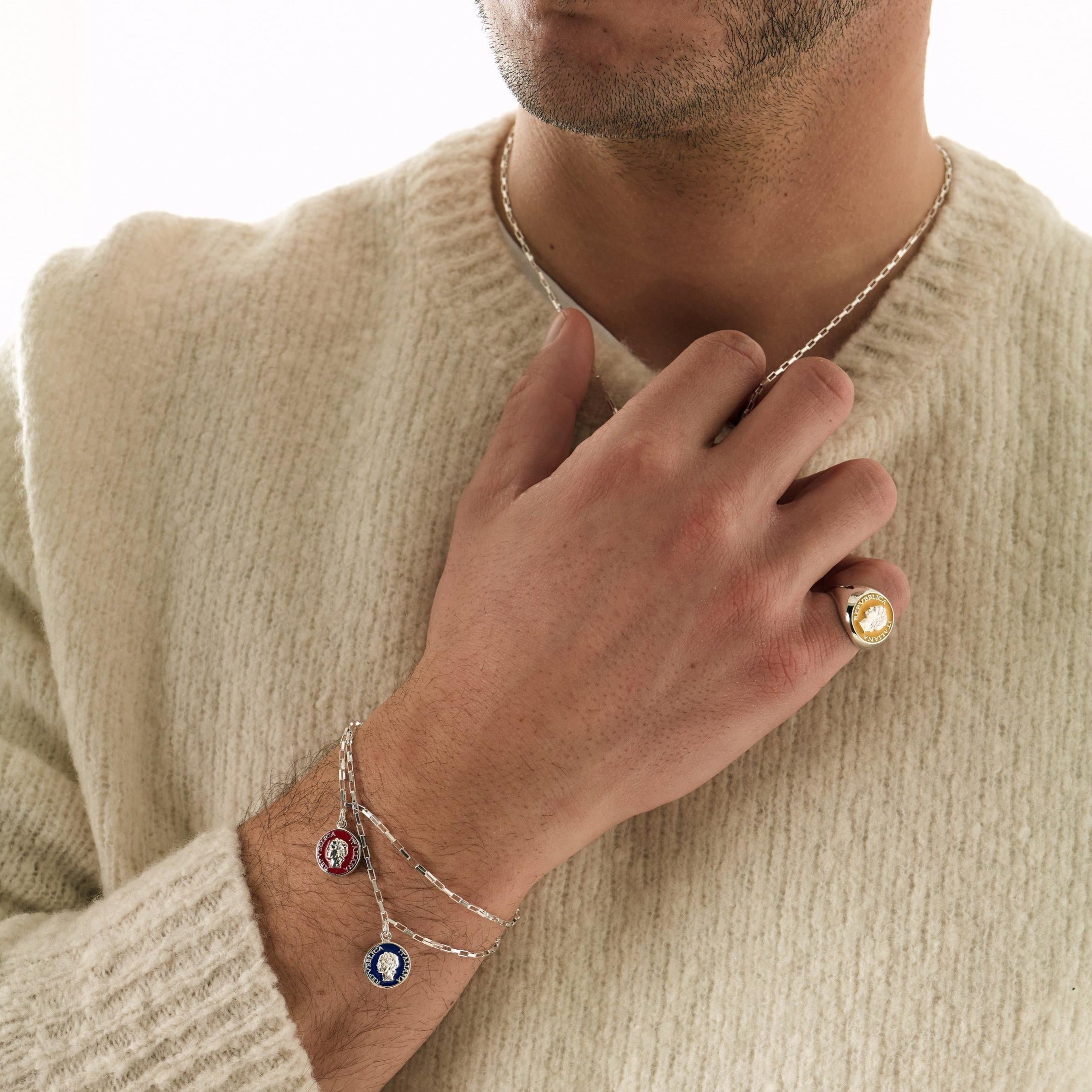 Silver bracelet with colorful enamel accents from BDG Accessories, vintage Dolce Vita 1950s style jewelry.