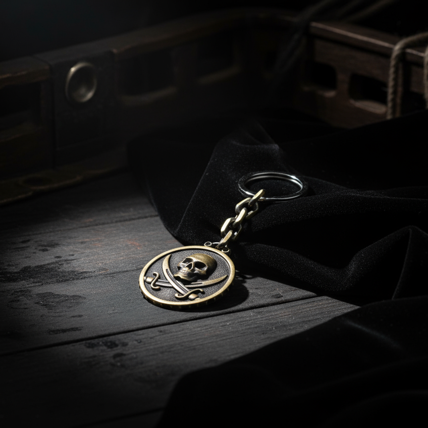 Black Sails silver keychain by BDG Accessories, featuring a detailed design, perfect for securing keys with stylish flair.