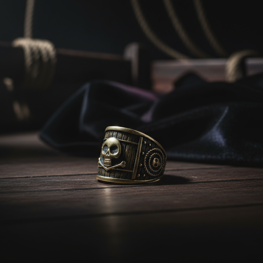 BDG Accessories Anello Uomo Argento Black Sails pirate-style ring with detailed silver design, perfect for bold fashion statements