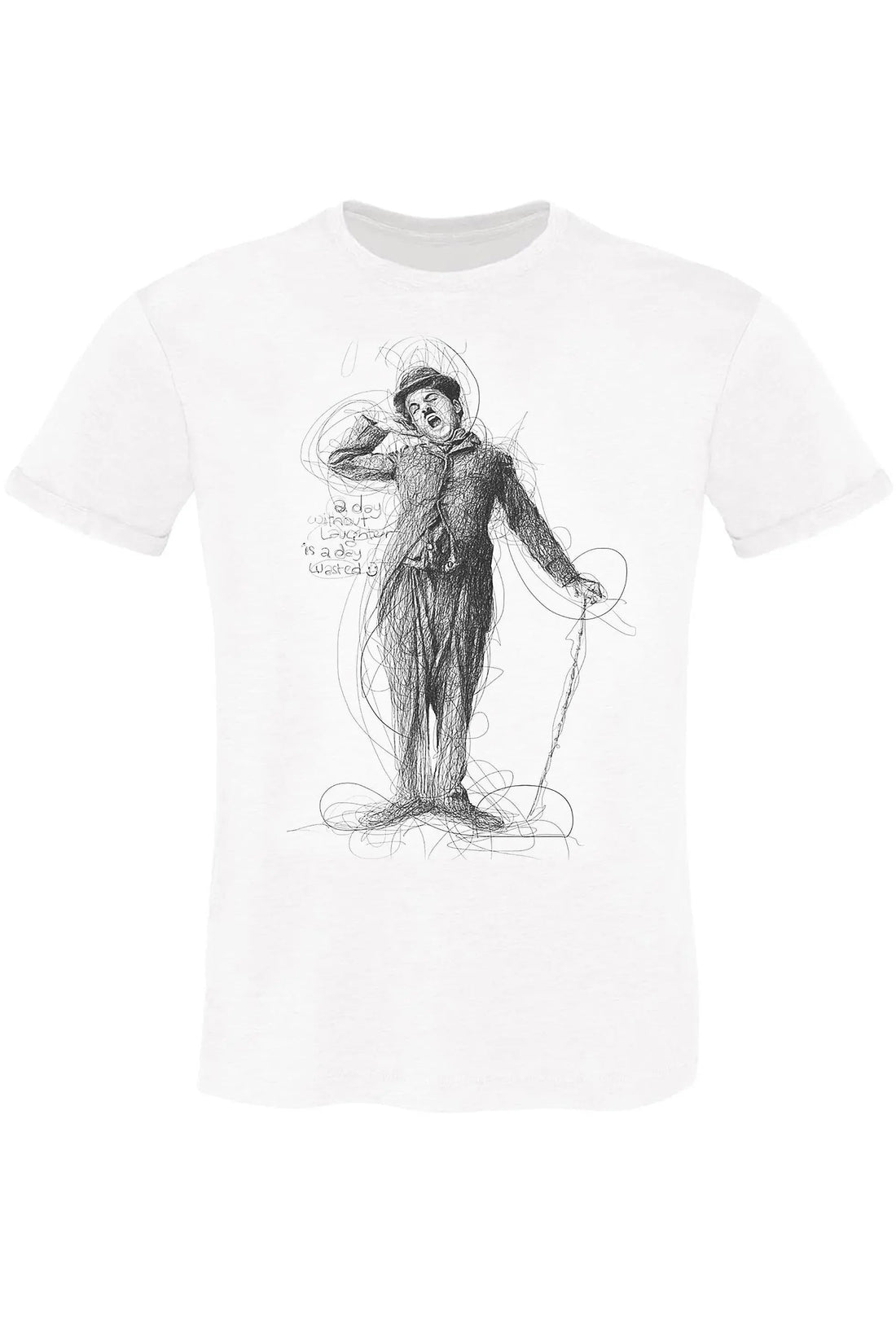 Charlie Chaplin T-shirt for men by STREET STYLE, made of organic cotton, featuring a vintage urban Charlie Chaplin art design.