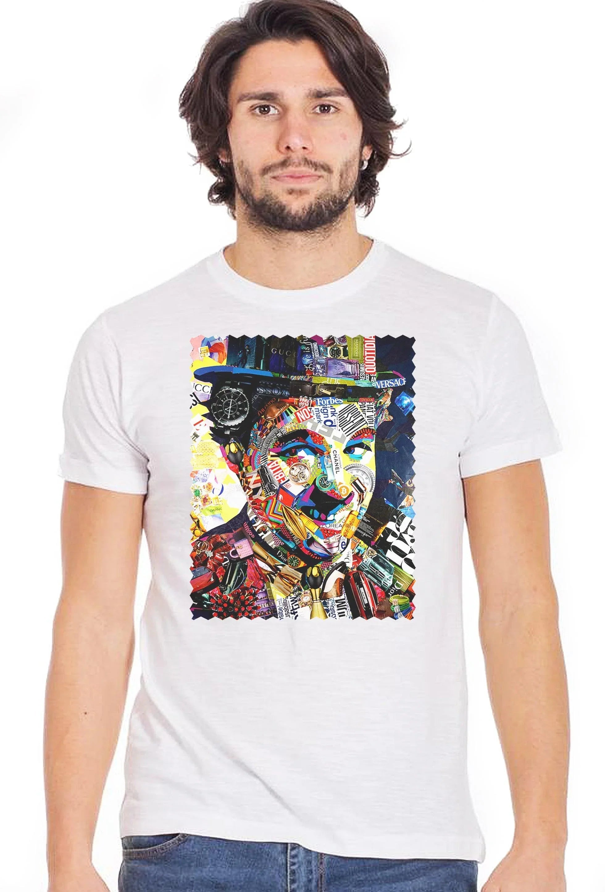 Charly Chaplin T-Shirt for men by STREET STYLE, cotton slub fabric with artistic colorful print, urban casual style.