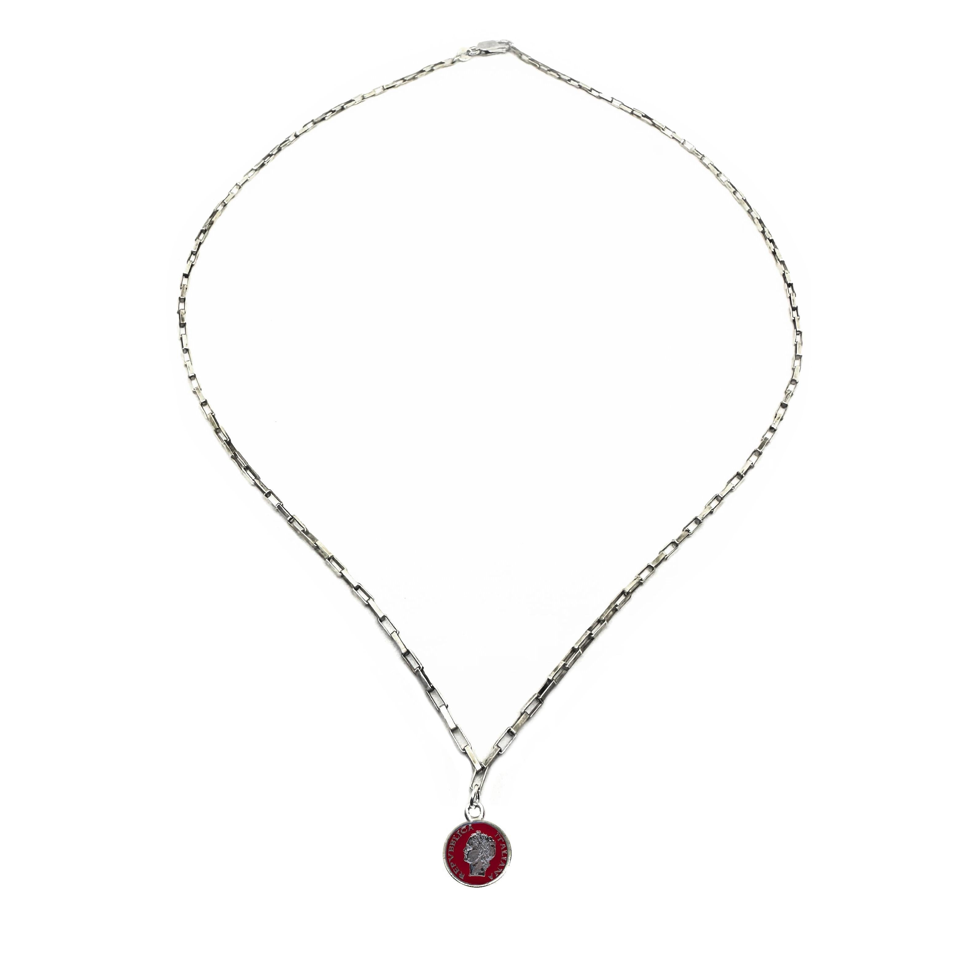 Vintage BDG Accessories silver necklace with colorful enamel details inspired by 1950s Dolce Vita style.
