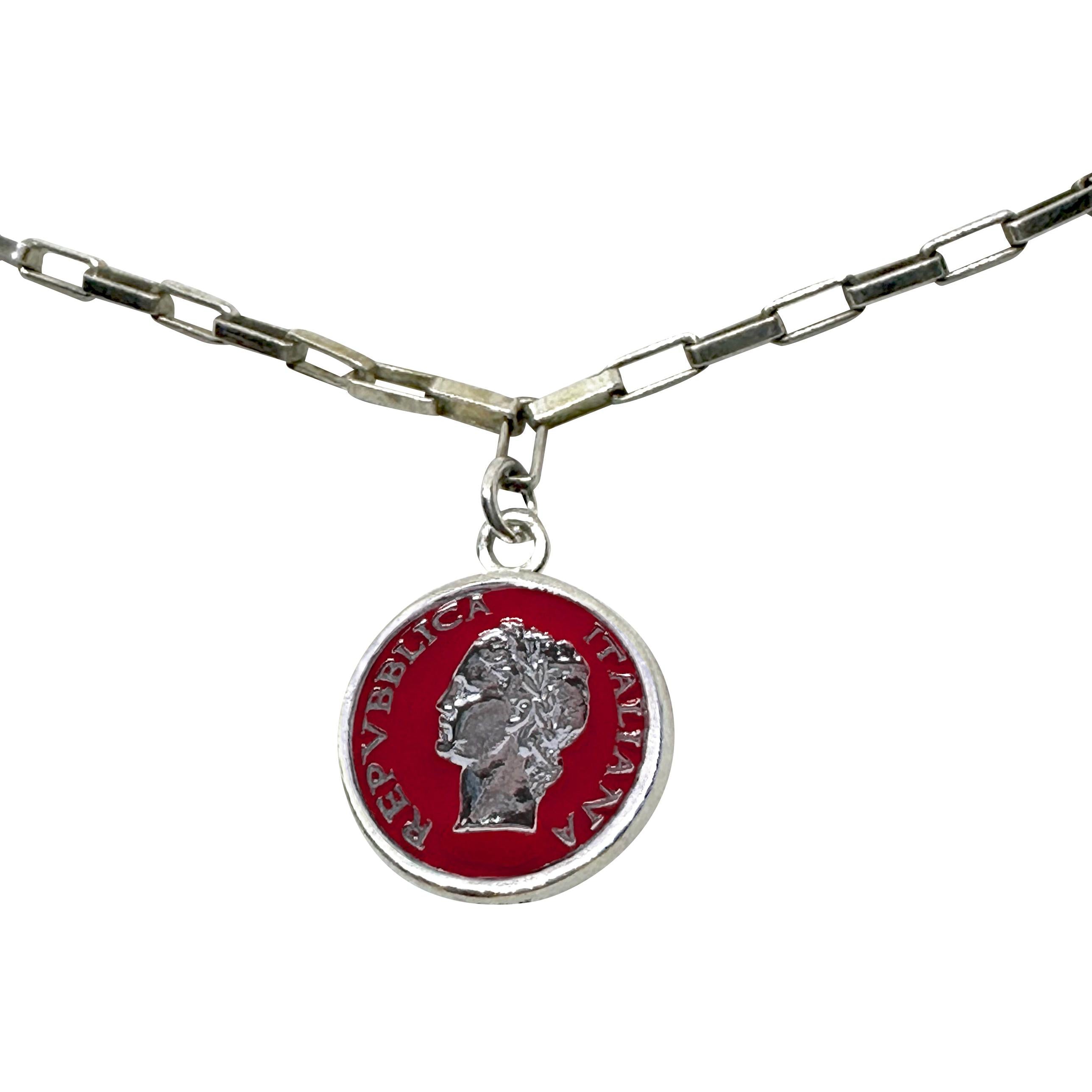 Vintage BDG Accessories silver necklace with colorful enamel details inspired by 1950s Dolce Vita style.