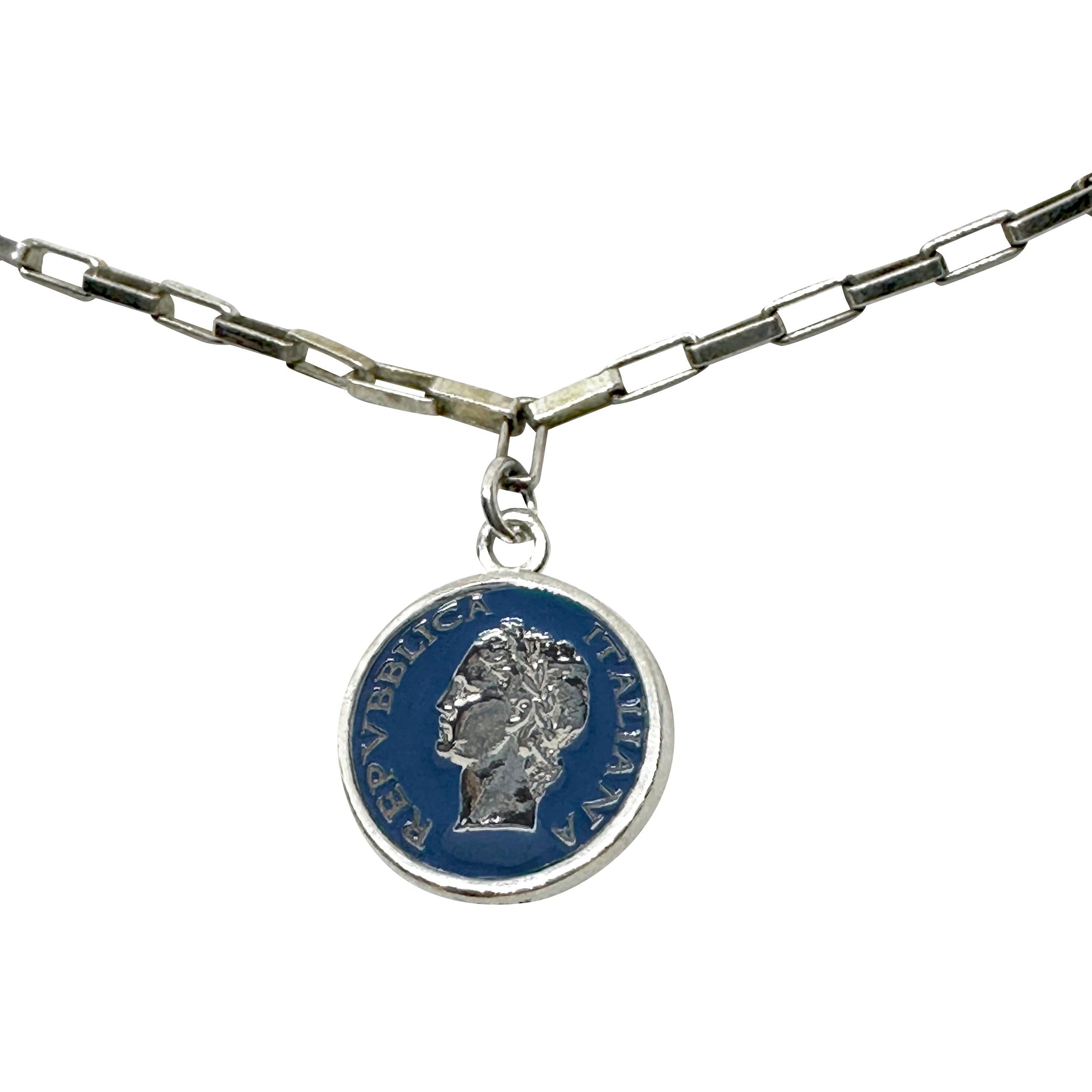 Vintage BDG Accessories silver necklace with colorful enamel accents inspired by 1950s Dolce Vita style.