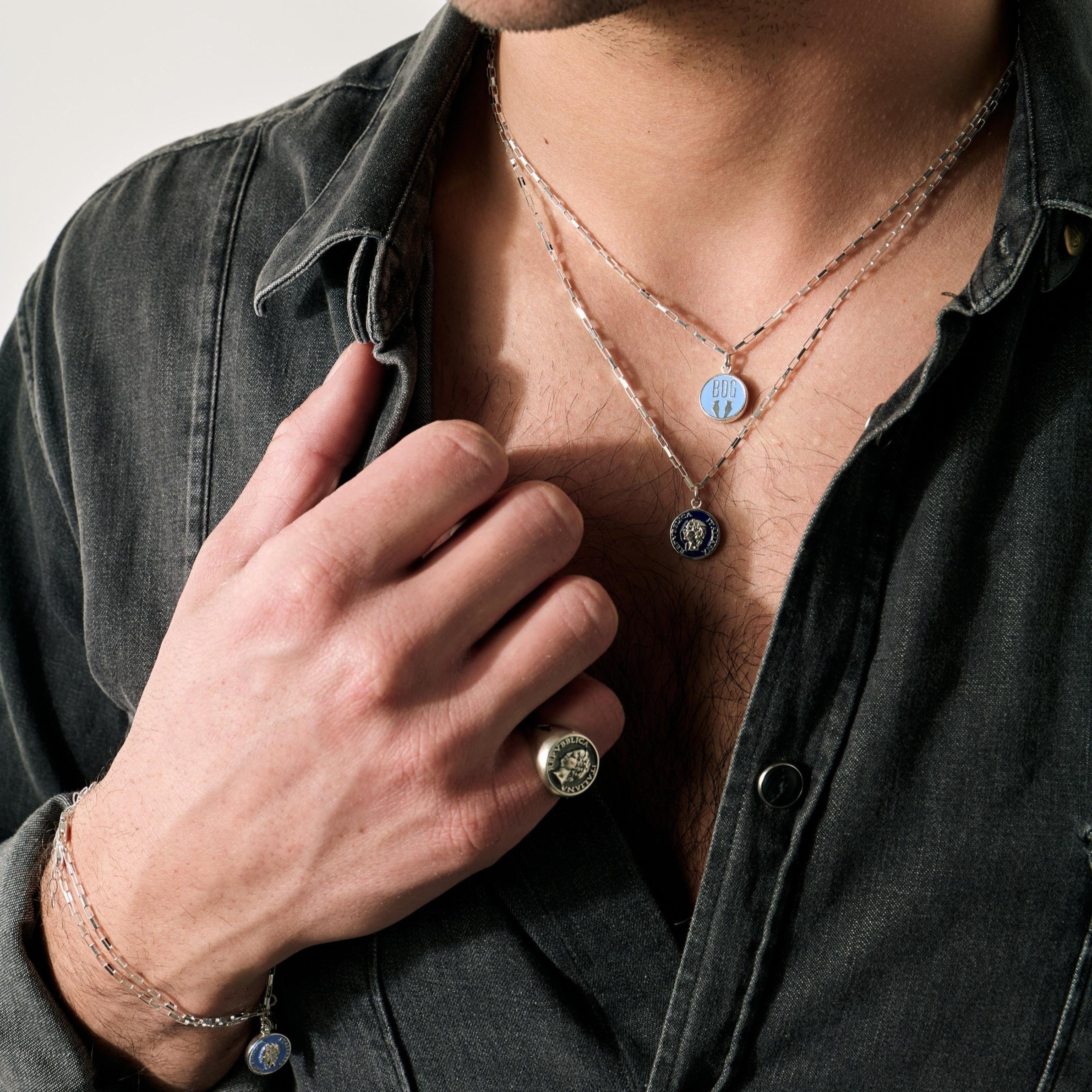 Silver chain necklace with colorful enamel accents inspired by 1950s vintage style, designed by BDG Accessories.