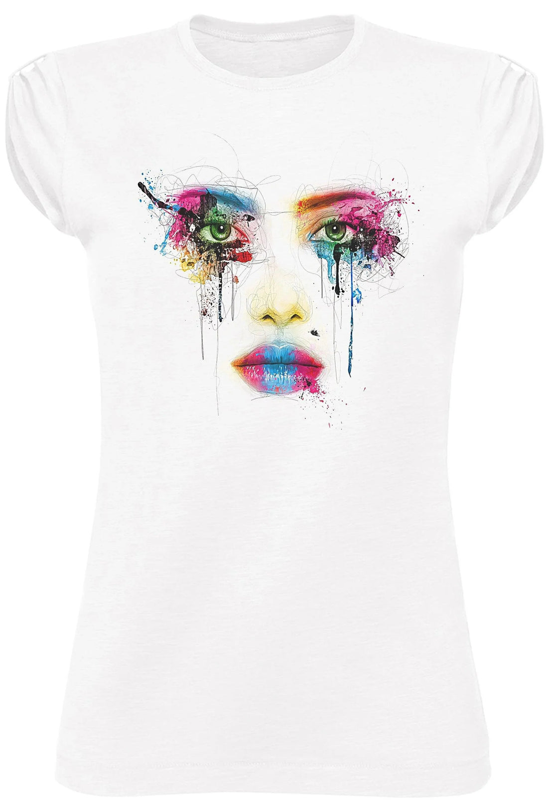 Street Style Donna slub cotton T-shirt with colorful face art design, featuring 100% organic cotton and urban street style.