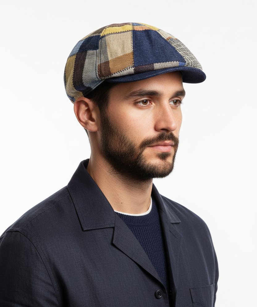 Coppola Gatsby patchwork artigianale in puro lino 6 spicchi uomo - Sbarià