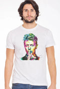 White cotton David Bowie Uomo Slub T-shirt by STREET STYLE, featuring a printed graphic on the front, made in Italy.