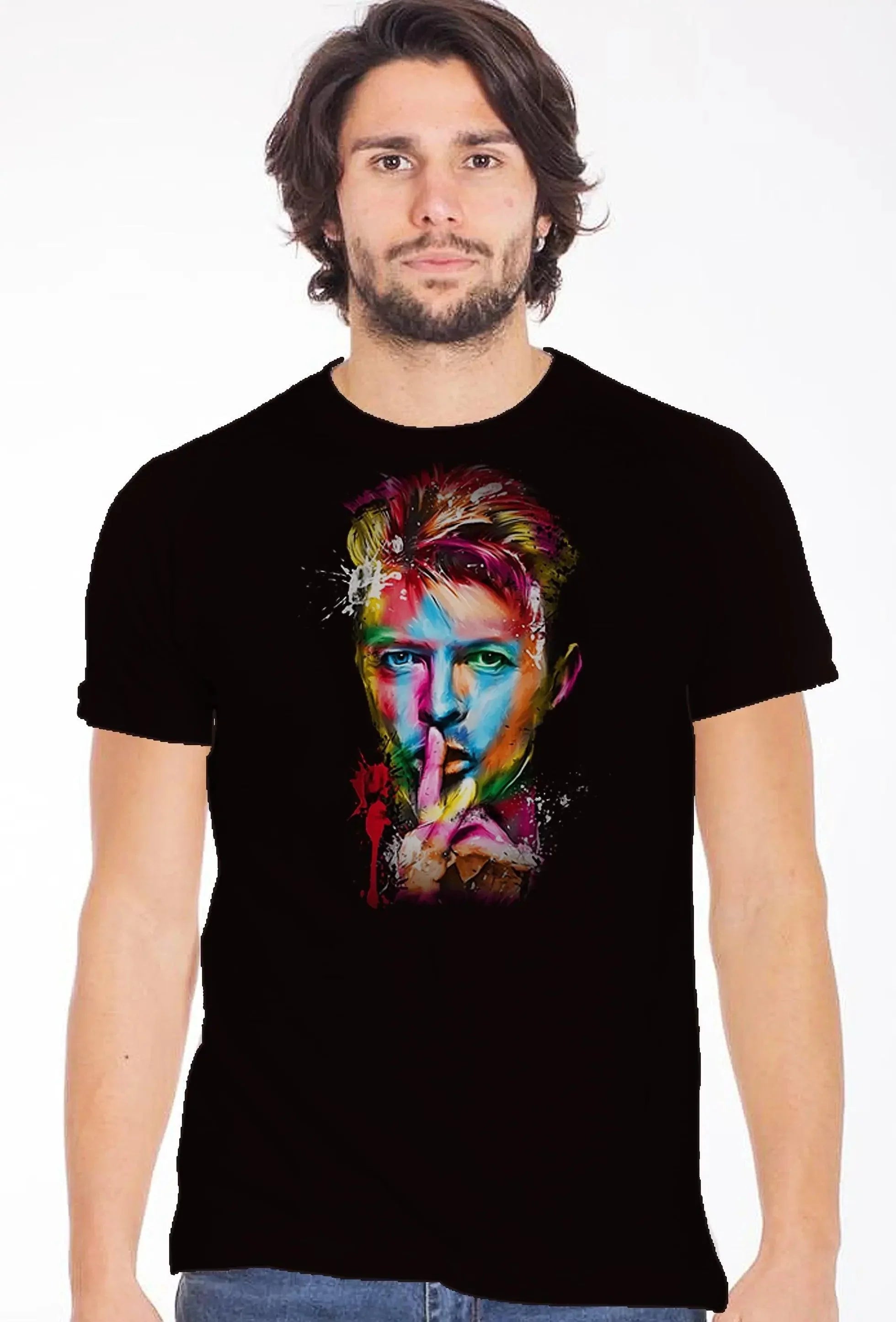 David Bowie Uomo Slub T-shirt by STREET STYLE, 100% cotton, made in Italy, featuring a casual urban design with Bowie-inspired graphics.