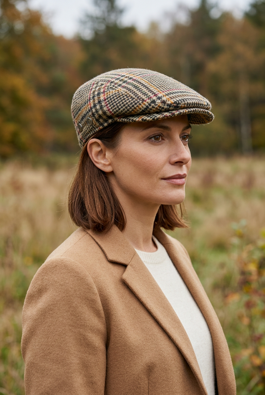 Donna con coppola London Principe di Galles in ambiente naturale