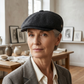 Donna matura con coppola Oxford antracite in un atelier luminoso