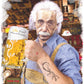 Street Style men's organic cotton T-shirt featuring Einstein drinking beer graphic, casual urban style, beige color.