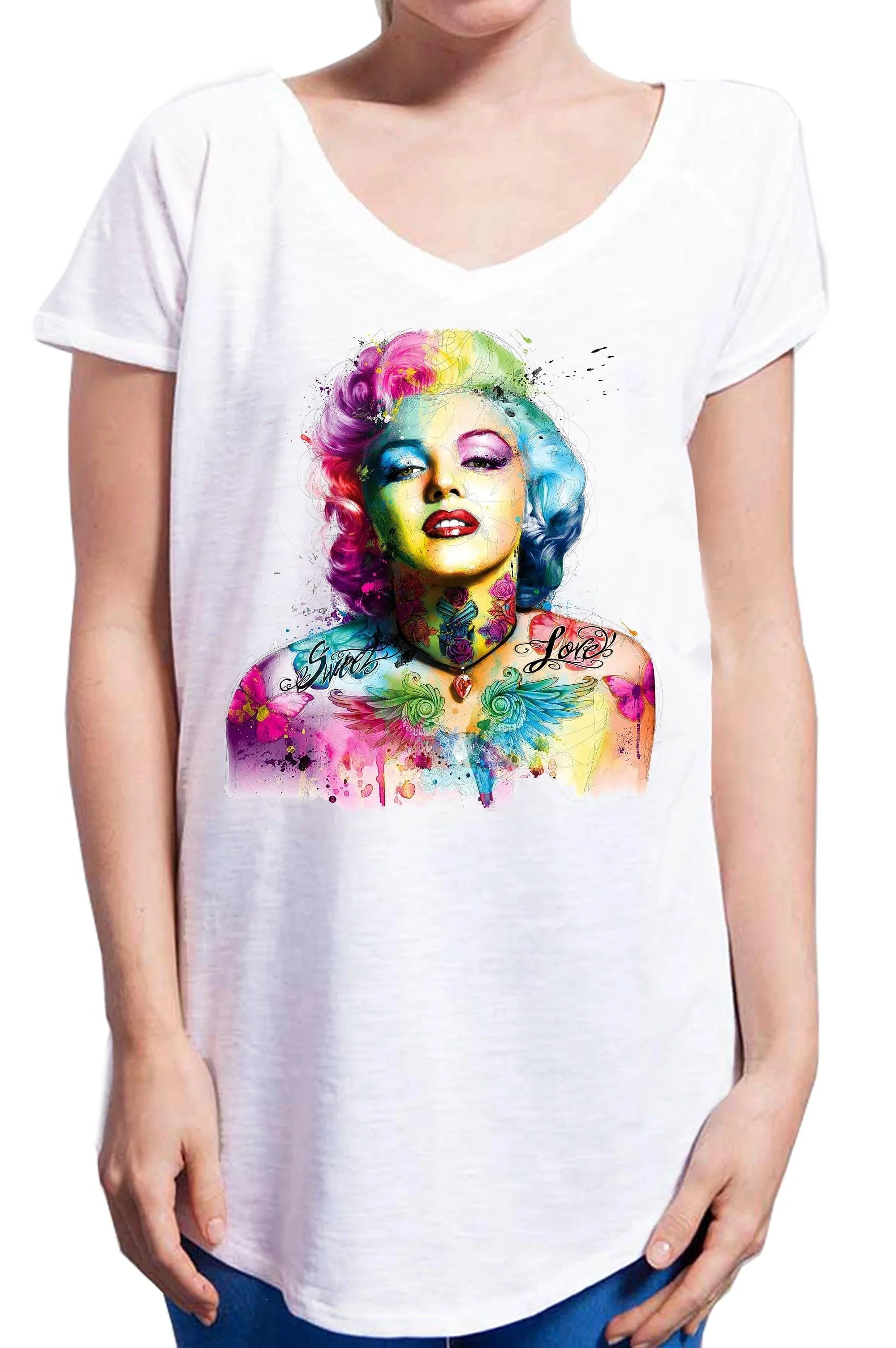 Stylized Marilyn Monroe T-shirt for women by STREET STYLE, made of 100% cotton with urban slub fabric detail.