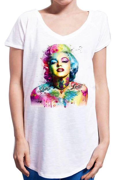 Stylized Marilyn Monroe T-shirt for women by STREET STYLE, made of 100% cotton with urban slub fabric detail.