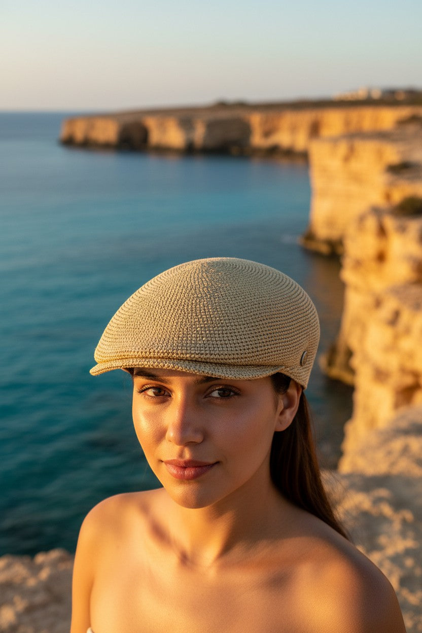 Modella con coppola Sbarià, Lampedusa