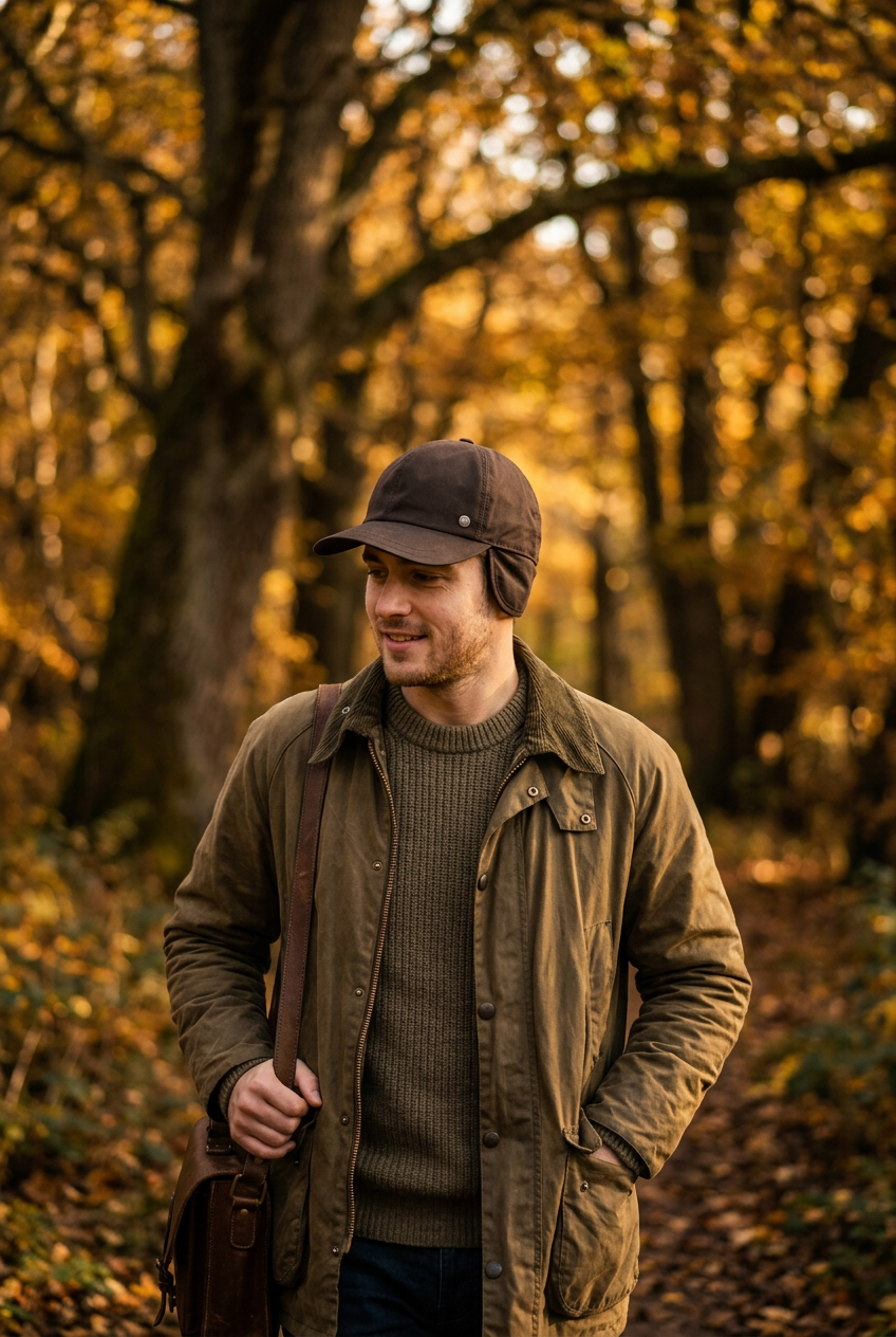 Modello con cappello Baseball in cotone cerato wax marrone