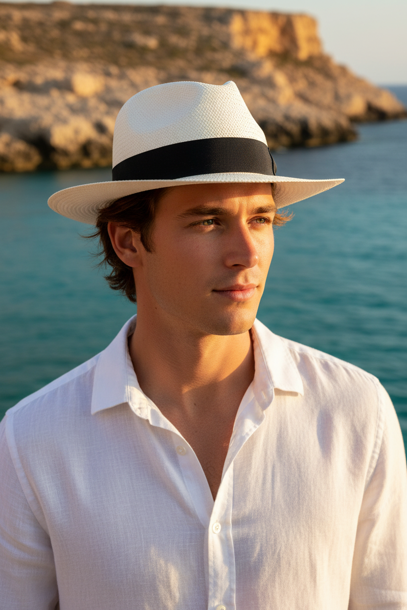 Modello con cappello Panama autentico, Lampedusa