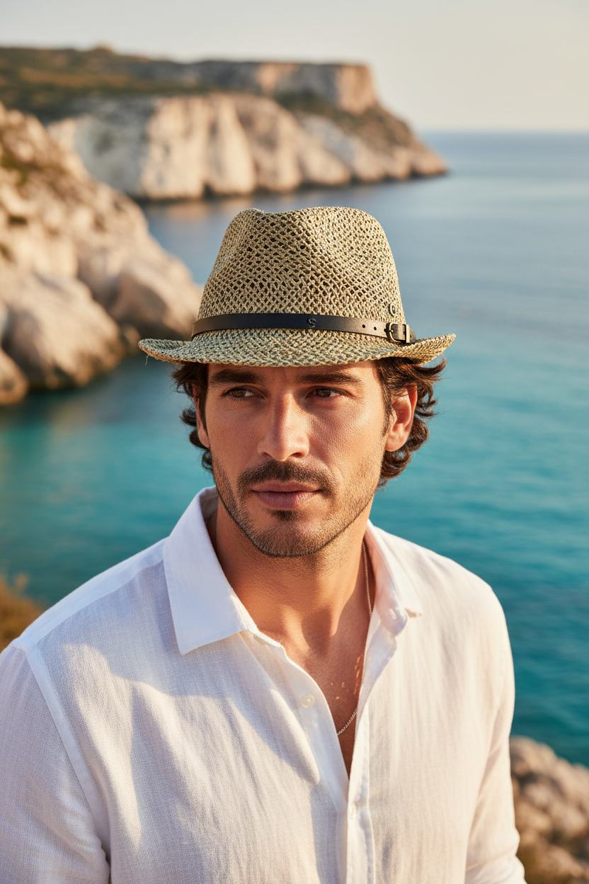 Modello con Trilby Sbarià a Lampedusa