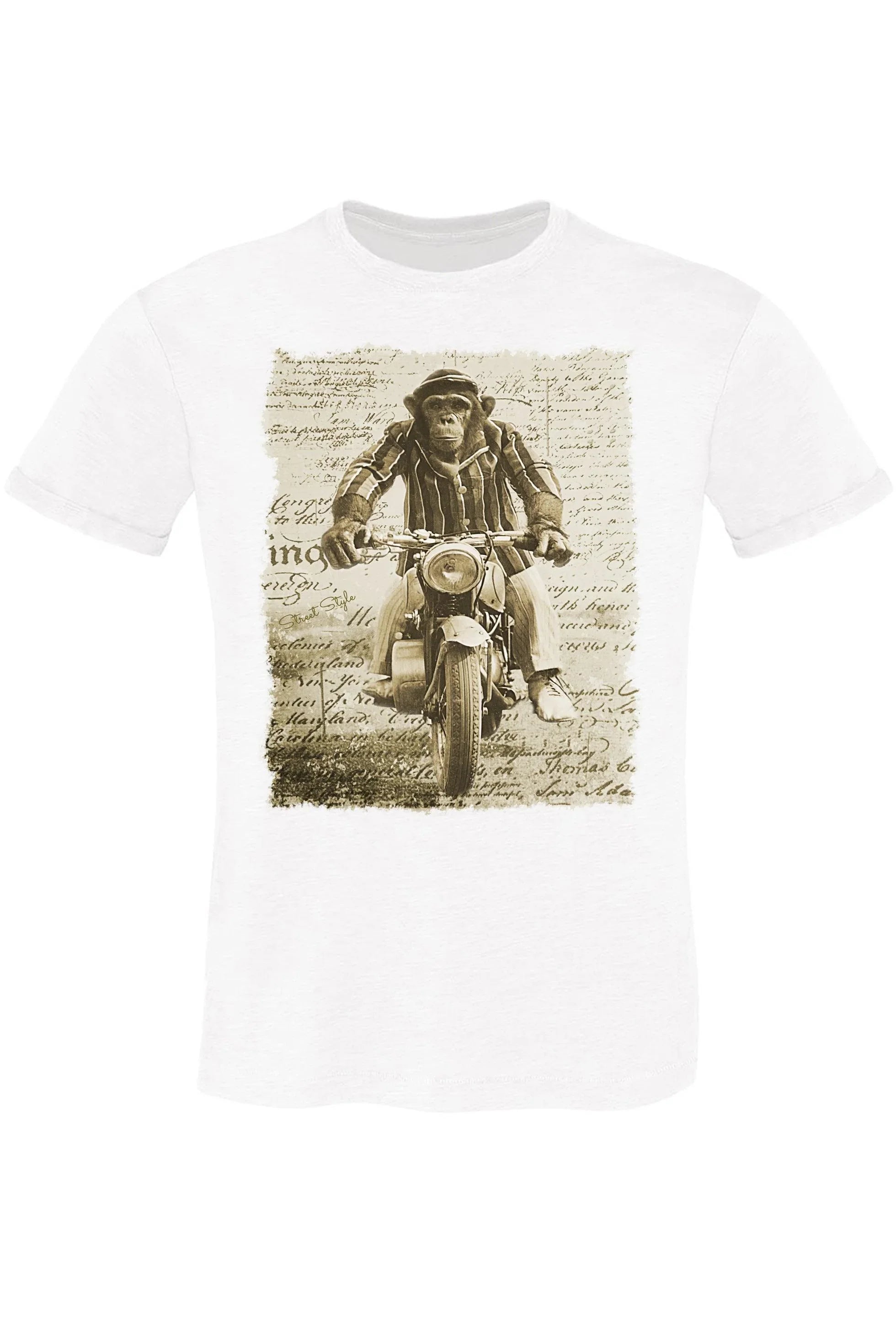 Street Style Monkey Dream Moto T-shirt for men featuring a bold, artistic monkey graphic on 100% cotton urban T-shirt.