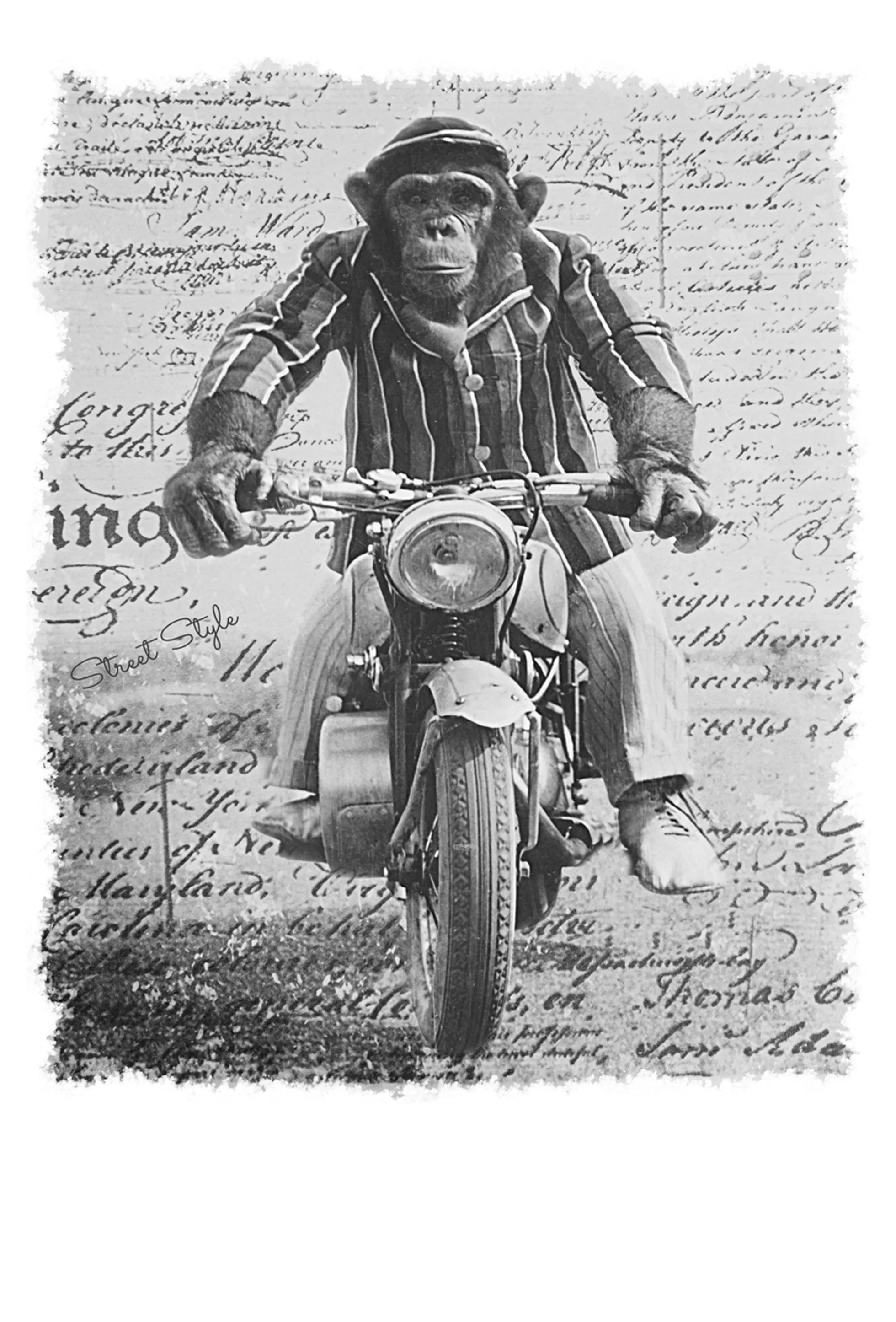 Street Style Monkey Dream Moto T-shirt for men, 100% cotton, featuring urban-style monkey graphic design.