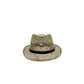 Sbarià summer trilby hat in natural biodegradable straw with black band, front view, eco-friendly and Made in Italy.
