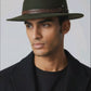 Cappello Fedora Oval in feltro di lana oliva e cinturino in pelle "Waterproof and Crushable"
