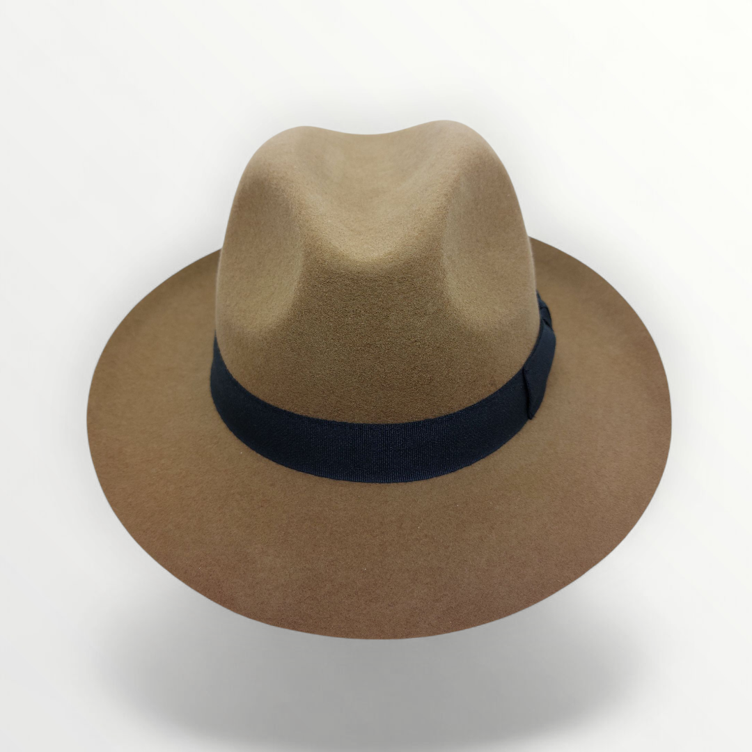 Sbarià waterproof felted wool fedora hat with round crown, ribbon bow, crushable design, suitable for stylish outdoor wear