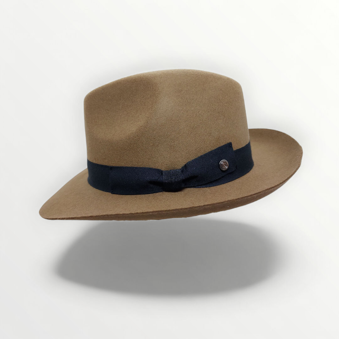 Sbarià waterproof felted wool fedora hat with a bow, round shape, crushable design, and stylish band detail.