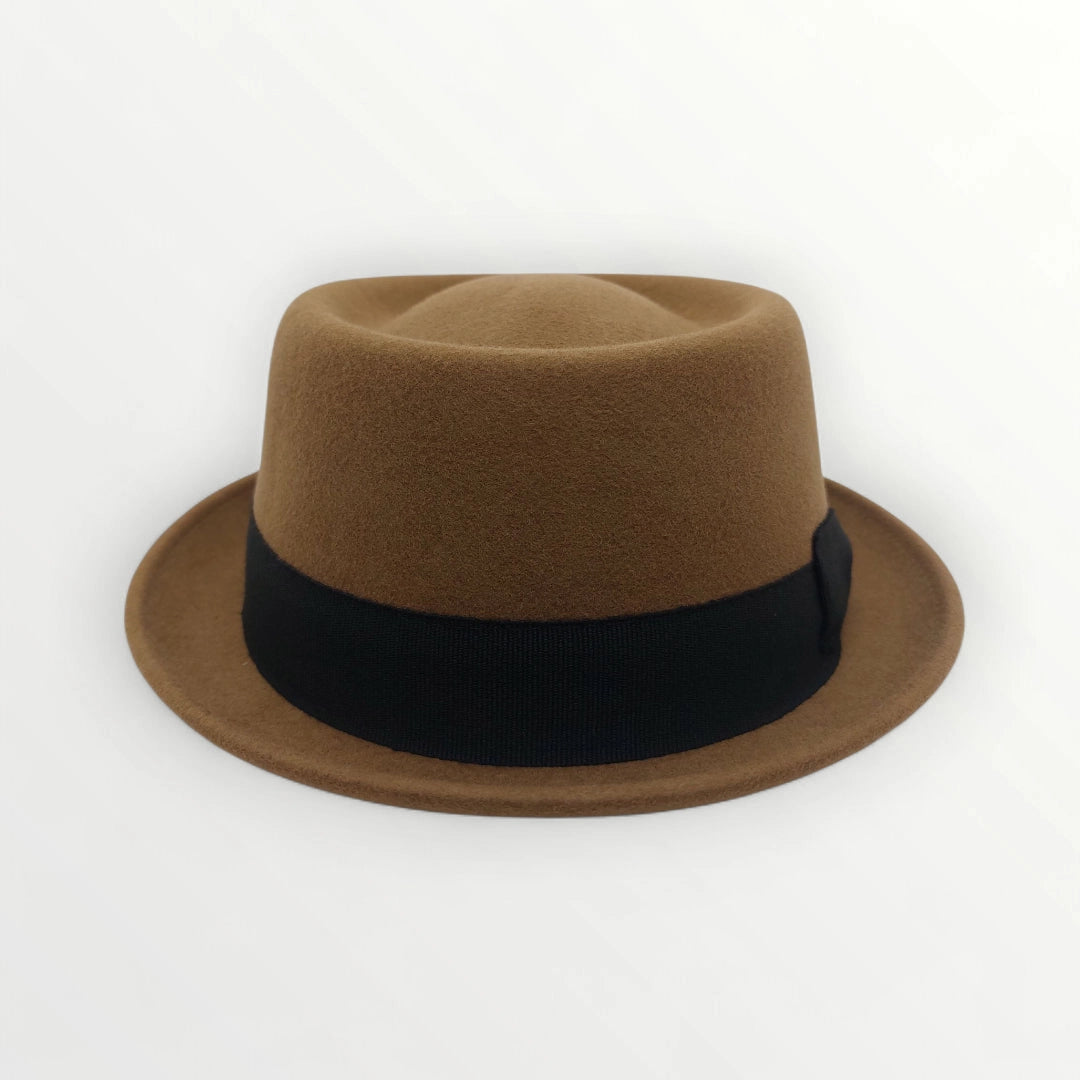 Sbarià felted wool pork pie hat with bow, waterproof and crushable, featuring a classic design and stylish details.