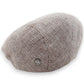 Sbarià beige and brown micro-patterned linen-cotton flat cap with a decorative button detail.