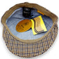 Sbarià brown and blue pied de poule pattern 100% linen flat cap with cotton lining and UV protection.