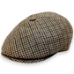 Sbarià brown and navy houndstooth pure linen flat cap with cotton lining and UV protection.