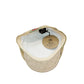 Sbarià artisanal coffee sack flat cap made from jute with a beige linen brim and white cotton lining. Features subtle colourful print details.