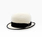 Sbarià natural straw bowler hat with black cotton band and brim trim. Classic dome shape.