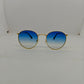Occhiali da sole rotondi Sbarià con montatura in alpacca dorata e lenti sfumate blu in stile vintage anni 70