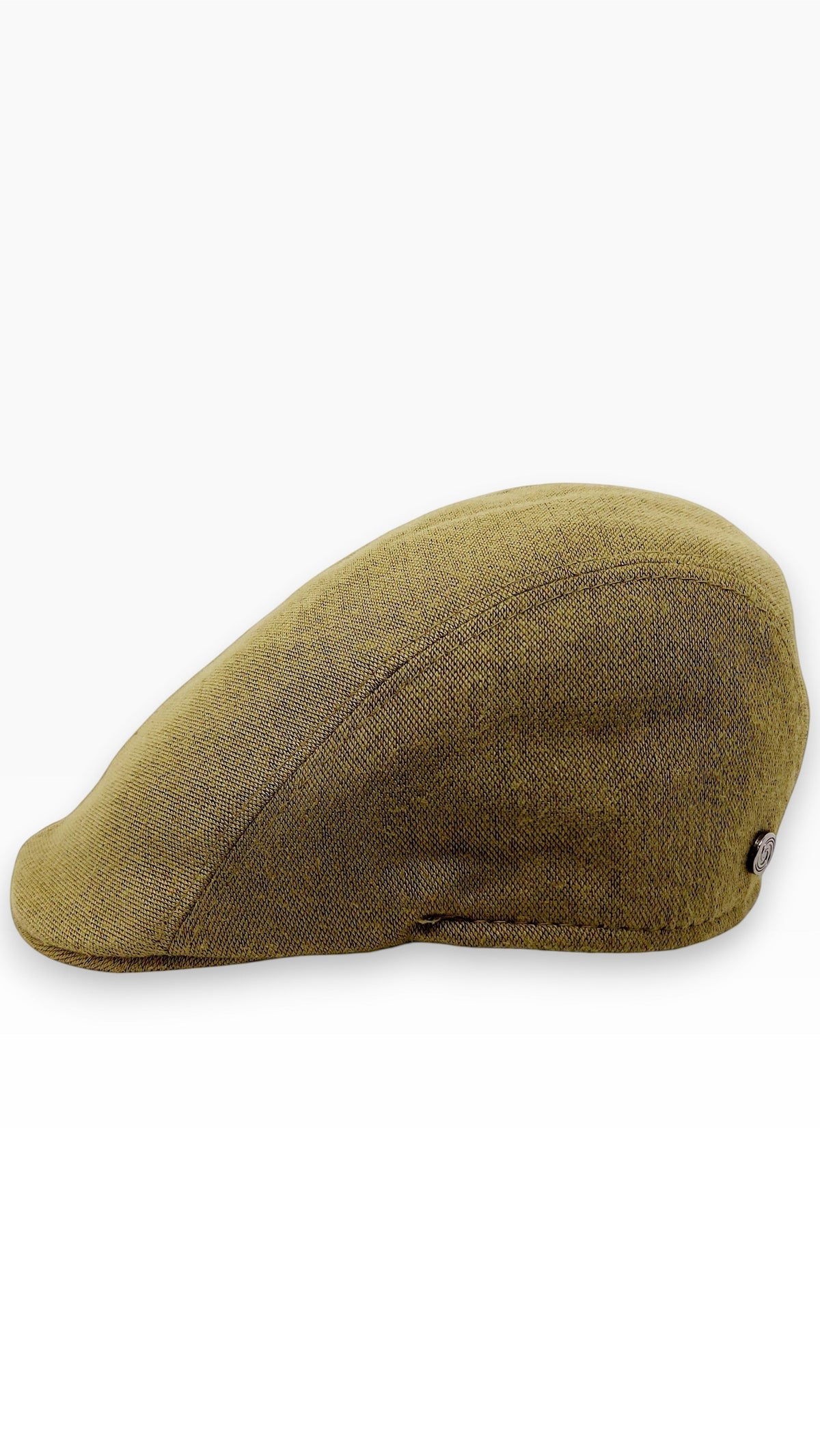Sbarià olive green bamboo fabric flat cap with button detail. Eco-friendly and breathable.