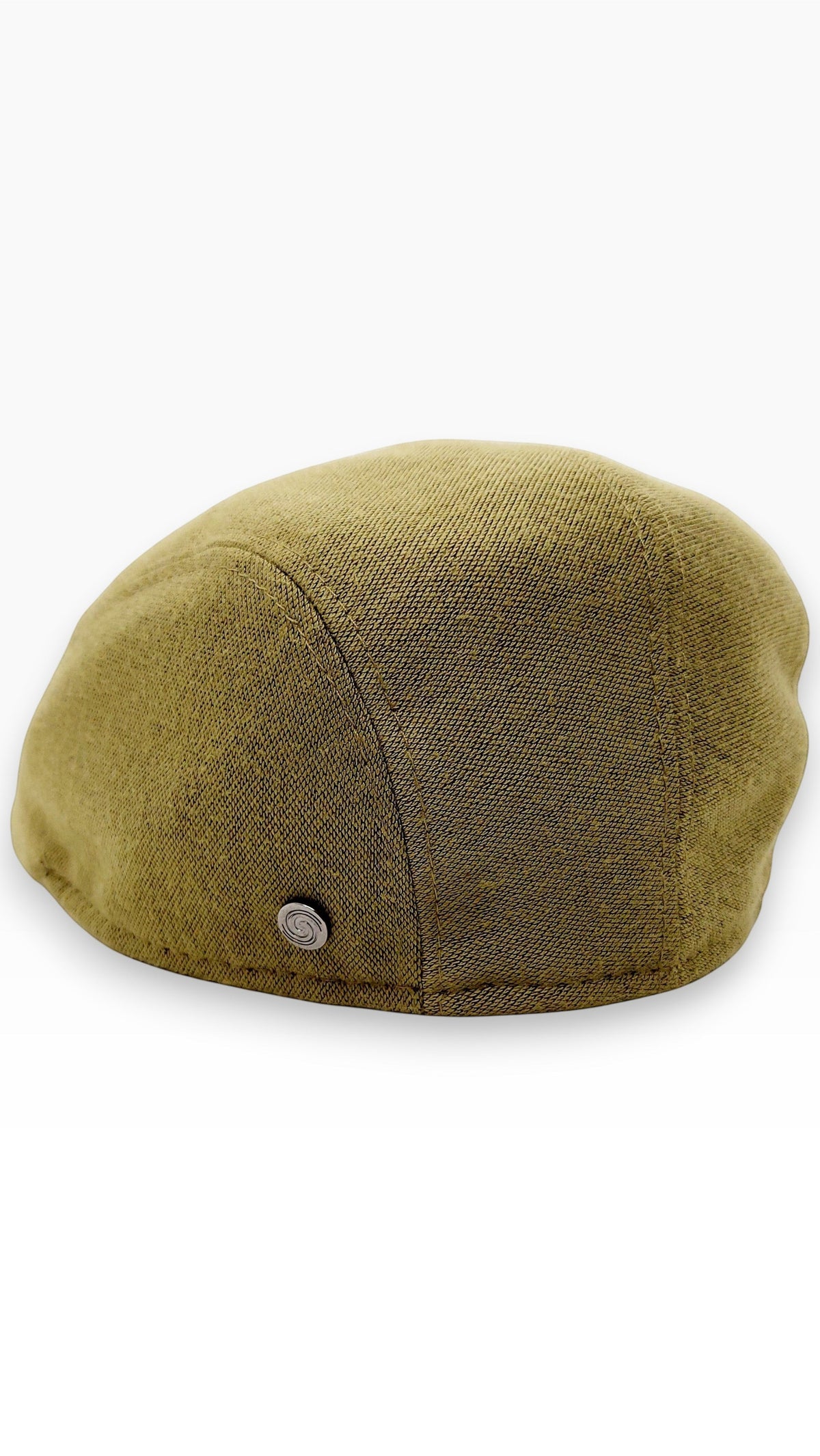 Sbarià olive green bamboo fabric flat cap with button detail. Eco-friendly and breathable.
